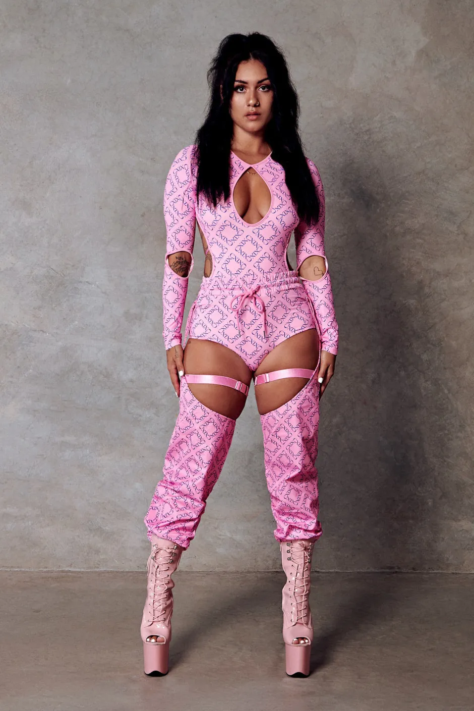 Leggings & Bikers*CXIX 119 Chaps - Pink With Print