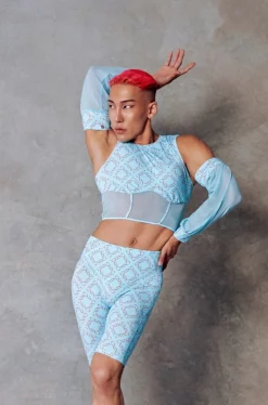 Tees & Tops*CXIX 119 Corset Top + Removable Sleeves - Blue With Print