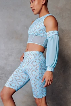 Tees & Tops*CXIX 119 Corset Top + Removable Sleeves - Blue With Print