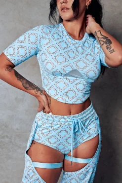 Tees & Tops*CXIX 119 Statement Crop Tee - Blue With Print
