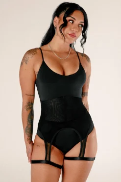 Body & Jumpsuits*CXIX Baddies Garter Bodysuit - Black