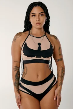 High Waisted Bottoms*CXIX Goddess High Waisted Bottoms - Black With Sand Mesh