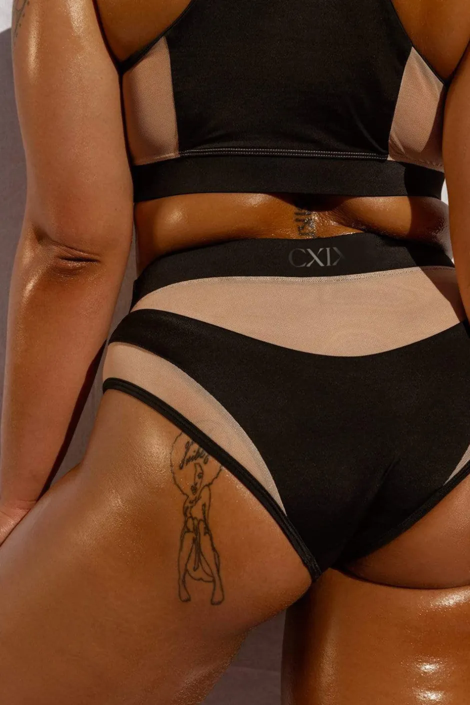 High Waisted Bottoms*CXIX Goddess High Waisted Bottoms - Black With Sand Mesh