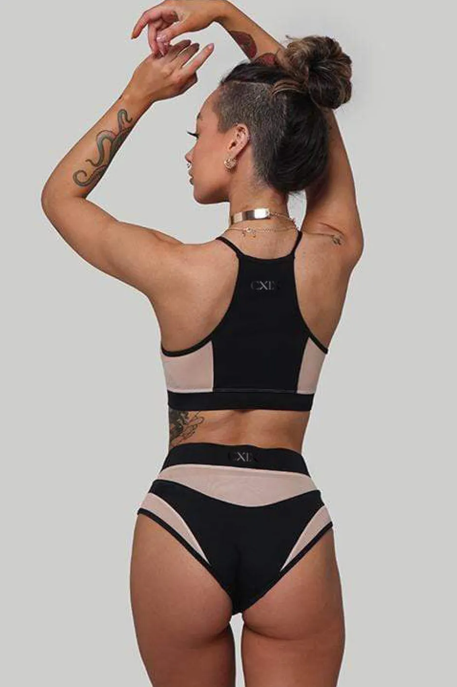 High Waisted Bottoms*CXIX Goddess High Waisted Bottoms - Black With Sand Mesh