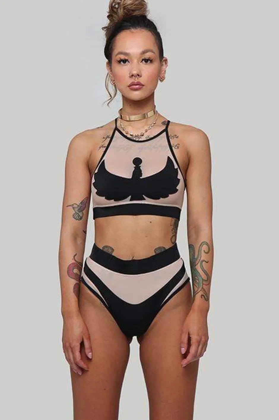 High Waisted Bottoms*CXIX Goddess High Waisted Bottoms - Black With Sand Mesh
