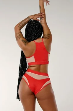 High Waisted Bottoms*CXIX Goddess High Waisted Bottoms - Red With Sand Mesh