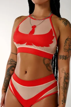High Waisted Bottoms*CXIX Goddess High Waisted Bottoms - Red With Sand Mesh