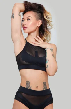 Tees & Tops*CXIX I S I S Goddess Halter Top - Black With Black Mesh