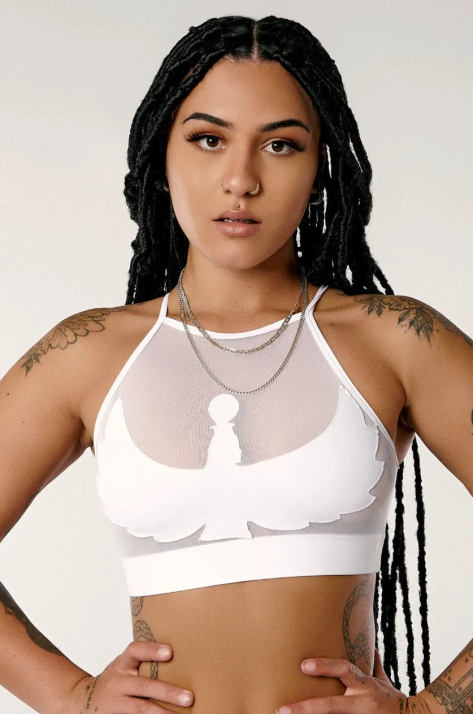 Tees & Tops*CXIX I S I S Goddess Halter Top - White With White Mesh