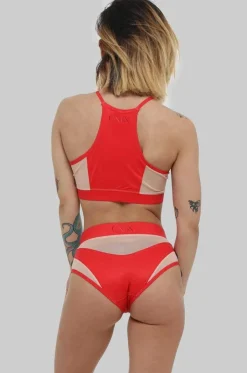 Tees & Tops*CXIX I S I S Goddess Halter Top - Red With Sand Mesh
