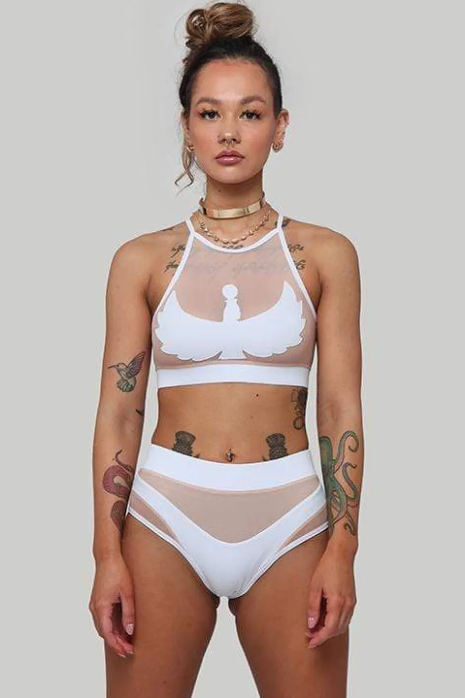 Tees & Tops*CXIX I S I S Goddess Halter Top - White With Sand Mesh