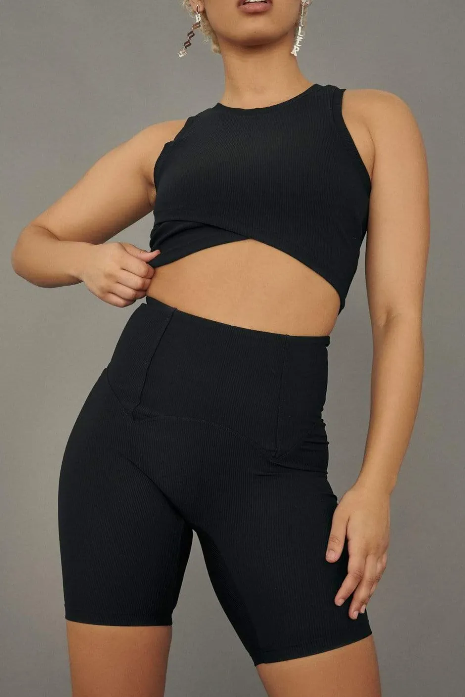 Leggings & Bikers*CXIX Move It Ribbed Corset Biker Shorts - Black