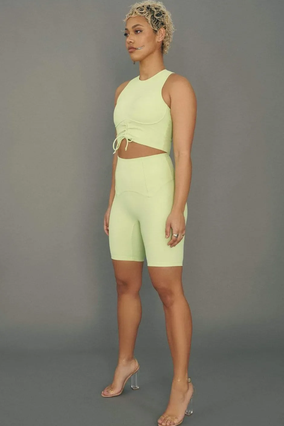 Leggings & Bikers*CXIX Move It Ribbed Corset Biker Shorts - Appletini
