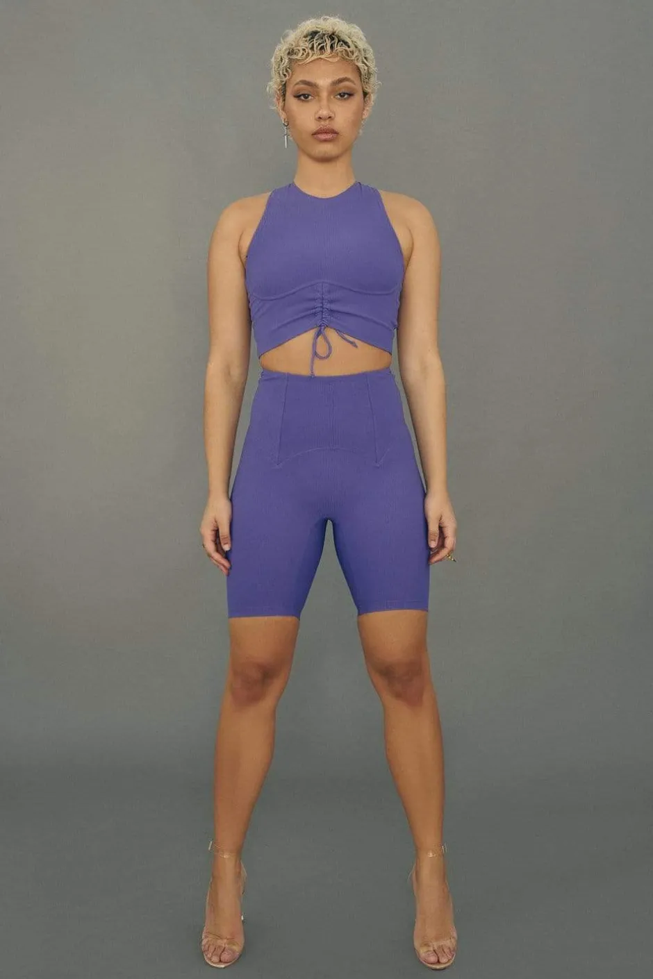 Leggings & Bikers*CXIX Move It Ribbed Corset Biker Shorts - Violet Dusk