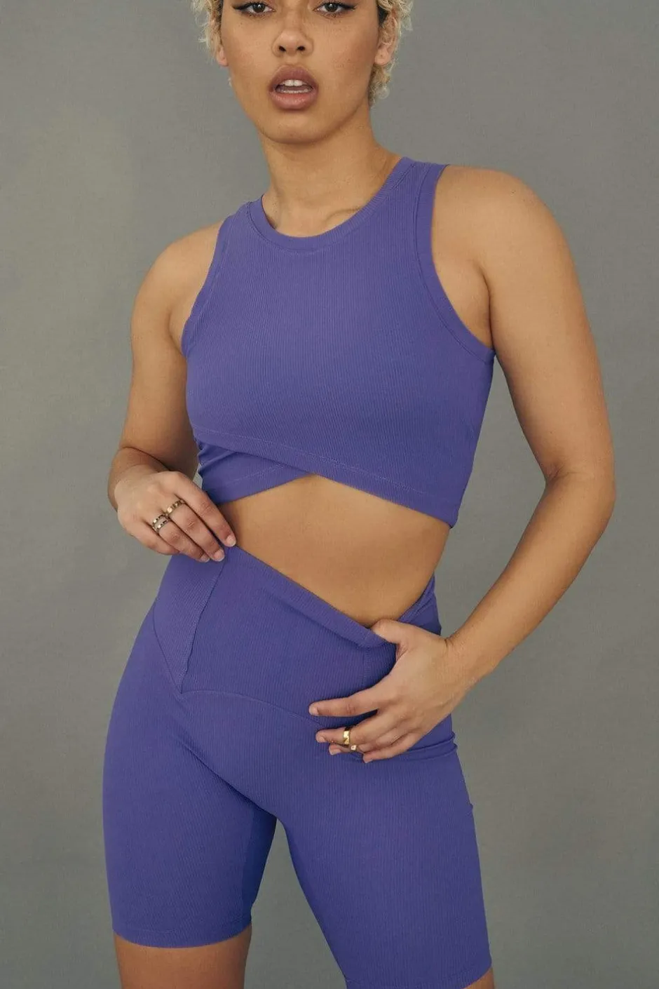 Leggings & Bikers*CXIX Move It Ribbed Corset Biker Shorts - Violet Dusk