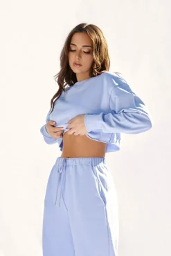 Tees & Tops*CXIX Oversized Cropped Jumper - Powder Blue