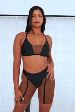 Tees & Tops*CXIX Silhouette Plunge Bralette - Black With Cocoa Mesh