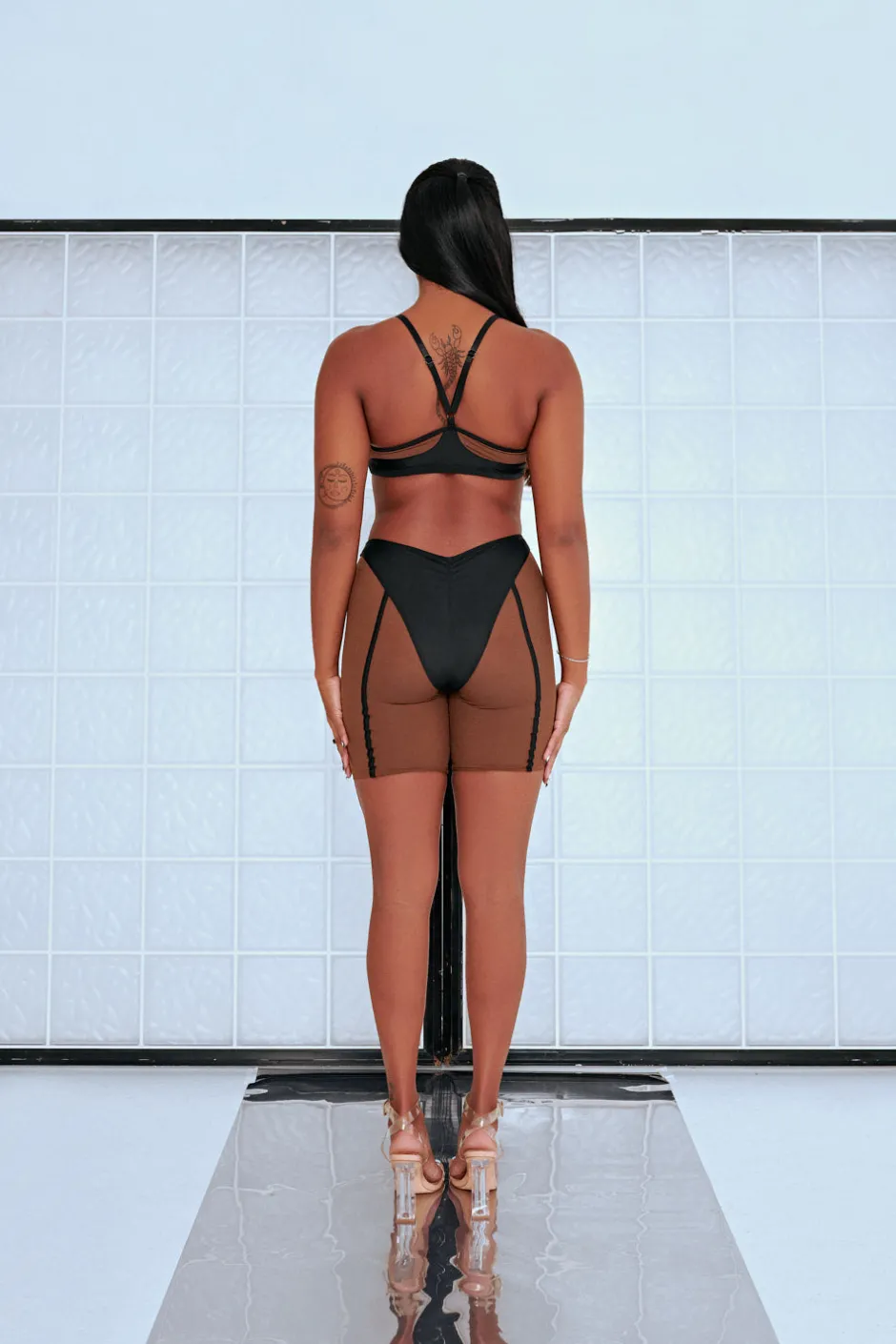 Tees & Tops*CXIX Silhouette Plunge Bralette - Black With Cocoa Mesh
